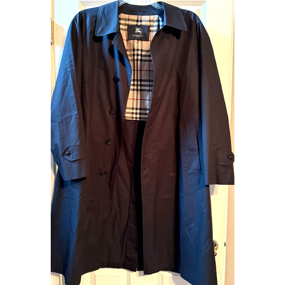 Burberry London Long Coat Size Mens XXL with Nova Check Interior Black Exterior